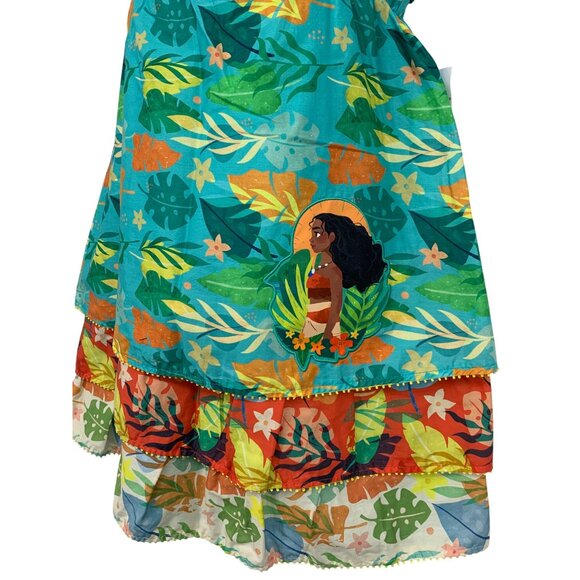 Disney Moana Girls Dress Size 9 10 Cotton Tropical Sleeveless Ruffle Tier New - Picture 3 of 10